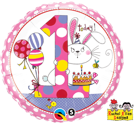 Age 1 Bunny Polka Dots Foil Balloon By Rachel Ellen