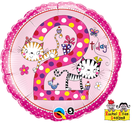 Age 2 Kittens Polka Dot Foil Balloon By Rachel Ellen