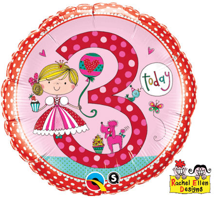 Age 3 Princess Polka Dot Foil Balloon By Rachel Ellen