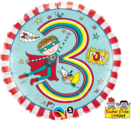 Age 3 Superhero Stripes Foil Balloon By Rachel Ellen