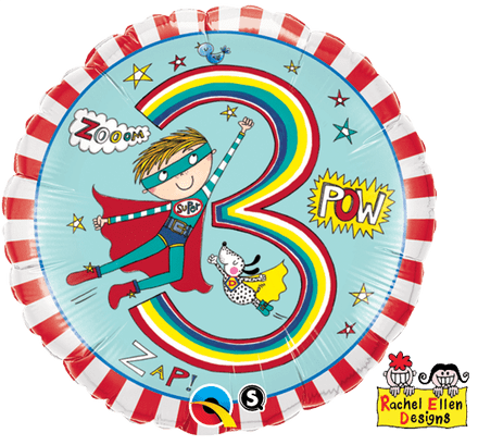 Age 3 Superhero Stripes Foil Balloon By Rachel Ellen