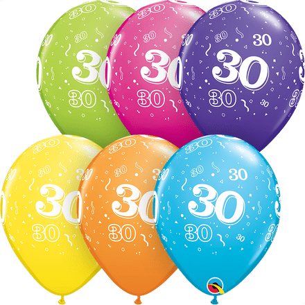 Age 30 Assorted Colour Balloon Uninflated