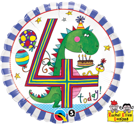 Age 4 Dinosaur Stripes Foil Balloon By Rachel Ellen