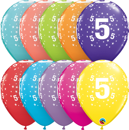 Age 5 Assorted Colour Balloons 6 Pack