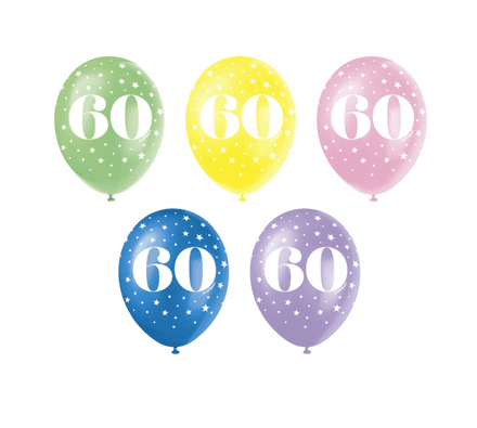 Age 60 Assorted Colour Balloons 5 Pk