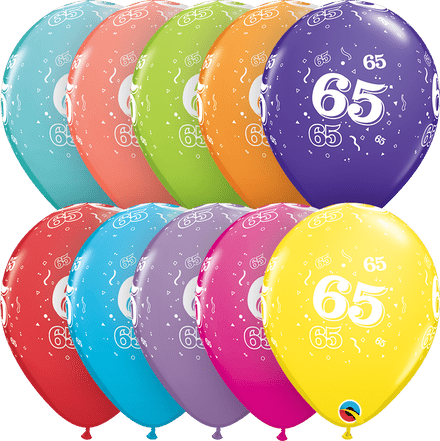 Age 65 Assorted Colour Balloons 6 Pack