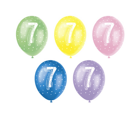 Age 7 Assorted Colour Balloons 5 Pack