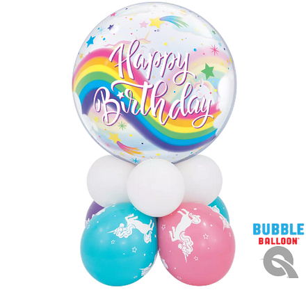 Air Filled Birthday Unicorns Bubble On Balloon Base