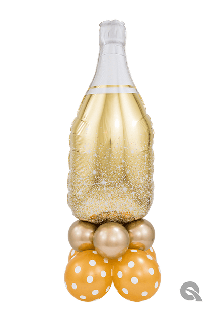 Air Filled Large Gold Champagne Bottle On Balloon Base