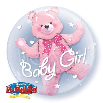 Baby Girl Teddy Double Bubble Balloon