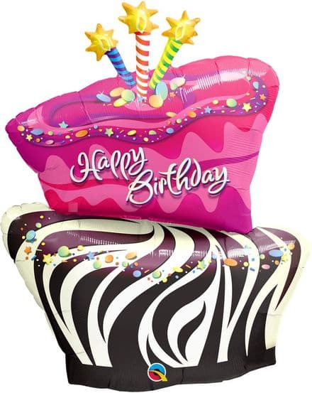 Birthday Funky Zebra Stripe Cake Super Shape Foil Balloon