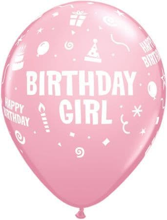 Birthday Girl Pink Balloons 6 Pack