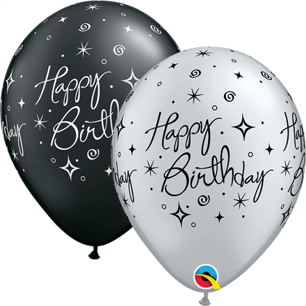 Birthday Sparkle & Swirls Black And Silver Balloons