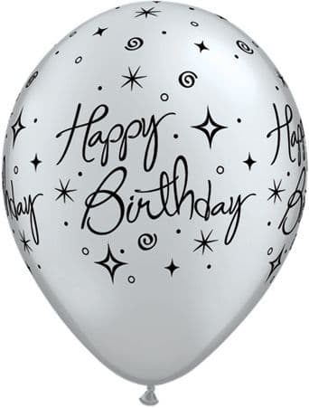 Birthday Sparkles & Swirls Silver Balloons 6pk