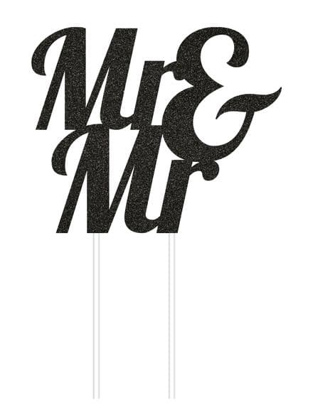 Black Glitter Mr & Mr Cake Topper