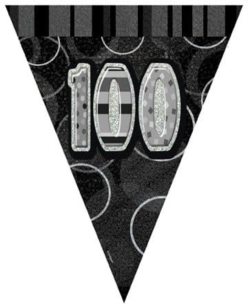 Black Glitz '100th' Birthday Flag Banner