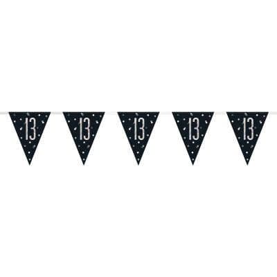 Black Glitz '13th' Birthday Flag Banner