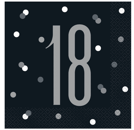 Black Glitz 18th Paper Party Luncheon Napkins