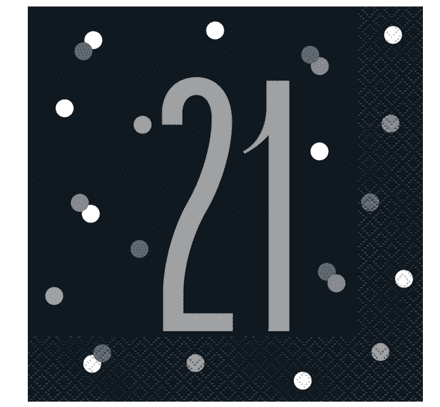 Black Glitz 21st Paper Party Luncheon Napkins