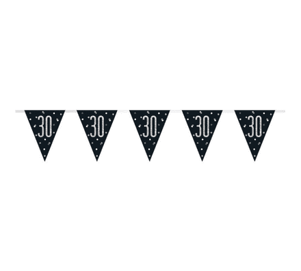 Black Glitz '30th' Birthday Flag Banner