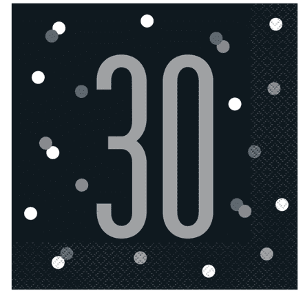 Black Glitz 30th Paper Party Luncheon Napkins