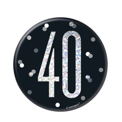 Black Glitz '40' Birthday Badge