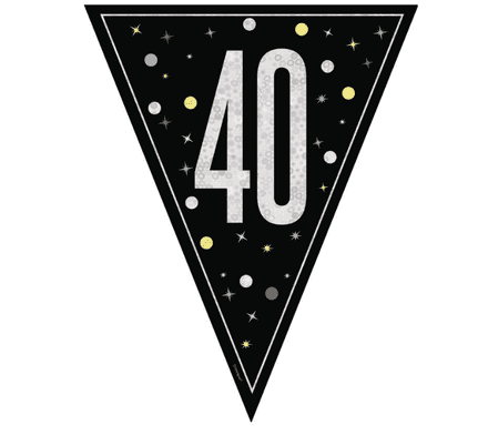 Black Glitz '40th' Birthday Flag Banner