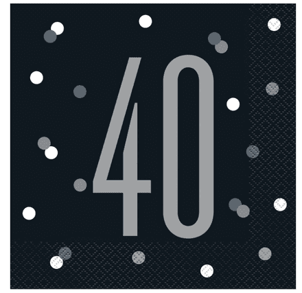 Black Glitz 40th Paper Party Luncheon Napkins