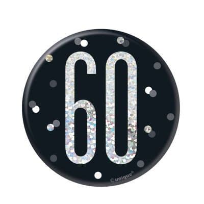 Black Glitz '60' Birthday Badge