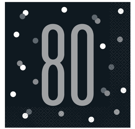 Black Glitz 80th Paper Party Luncheon Napkins