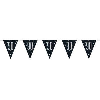 Black Glitz '90th' Birthday Flag Banner