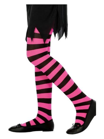 Black & Pink Striped Childs Tights