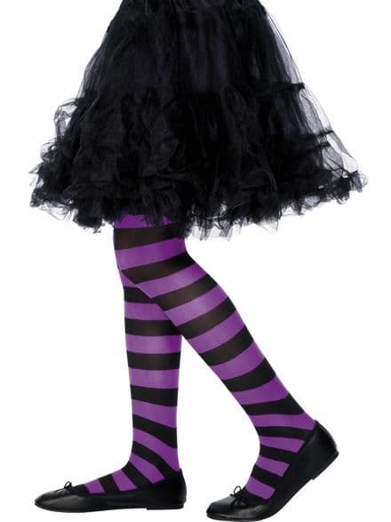 Black & Purple Striped Childs Tights