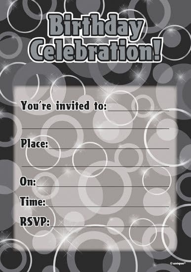 Black & Silver Glitz Birthday Invitations