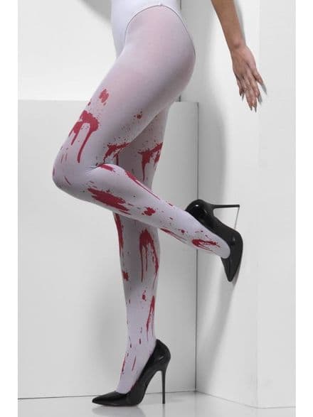 Blood Splatter Print White Tights