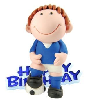 Blue Footballer Resin Topper with Happy Birthday Motto