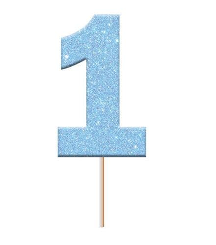 Blue Glitter Number '1' Cupcake Toppers