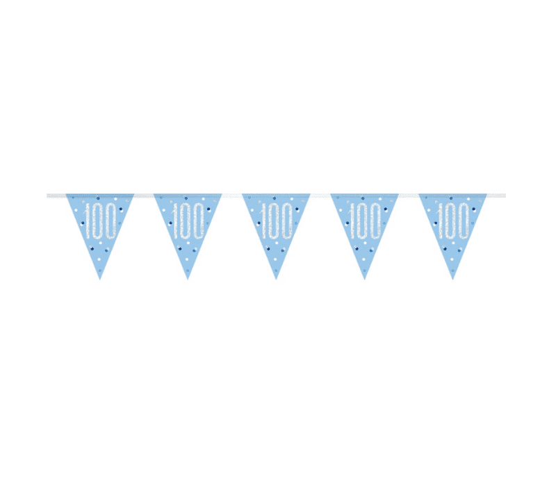 Blue Glitz '100th' Birthday Flag Banner