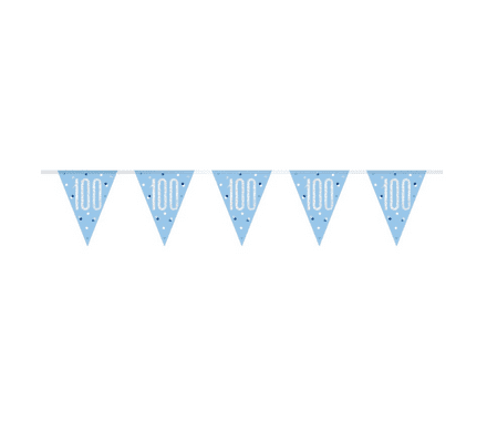 Blue Glitz '100th' Birthday Flag Banner