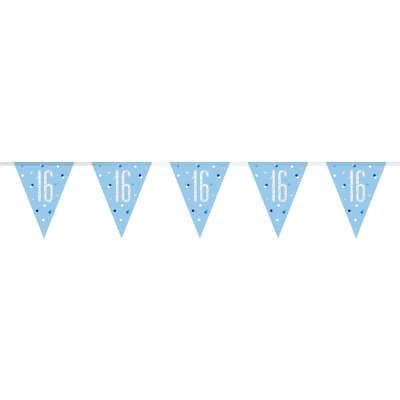 Blue Glitz '16th' Birthday Flag Banner