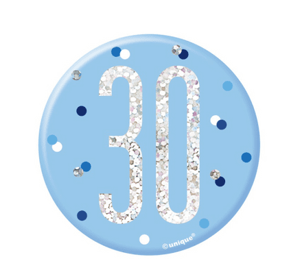 Blue Glitz '30' Birthday Badge