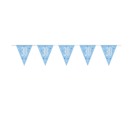 Blue Glitz '30th' Birthday Flag Banner
