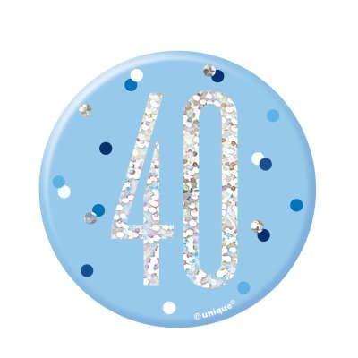 Blue Glitz '40' Birthday Badge