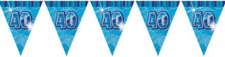 Blue Glitz '40th' Birthday Flag Banner