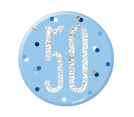 Blue Glitz '50' Birthday Badge