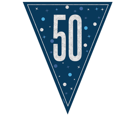 Blue Glitz '50th' Birthday Flag Banner
