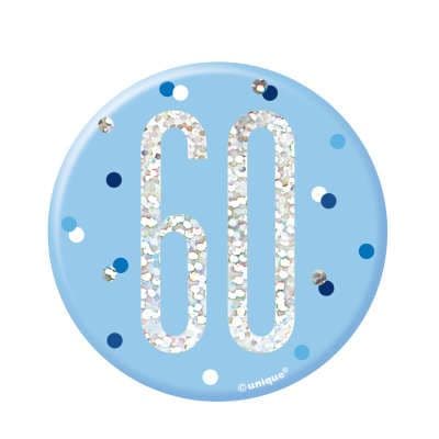 Blue Glitz '60' Birthday Badge