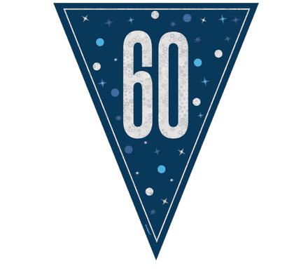 Blue Glitz '60th' Birthday Flag Banner