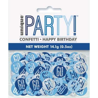 Blue Glitz 60th Birthday Party Confetti 14g
