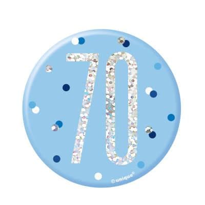 Blue Glitz '70' Birthday Badge